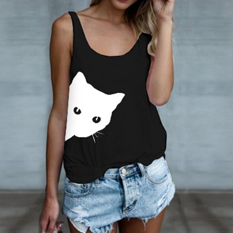 Damen Ärmelloses Shirt mit Katzendrucken