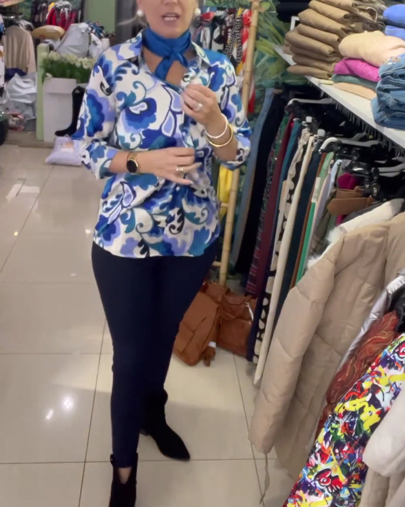 Bluse lässig mit Grafikdruck Revers