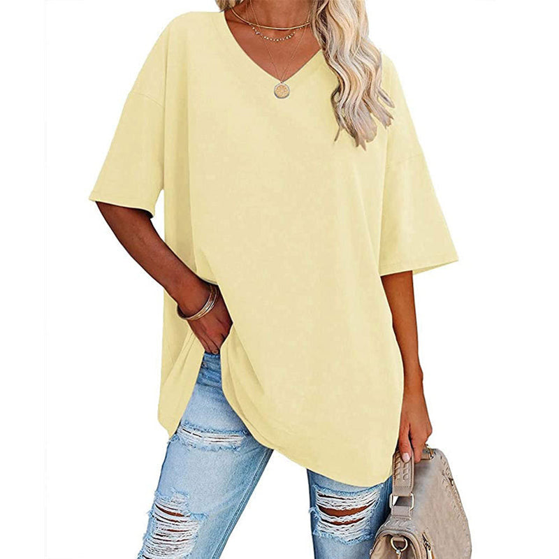 🌈✨Damen lockeres halbärmliges T-Shirt mit V-Ausschnitt aus Baumwolle