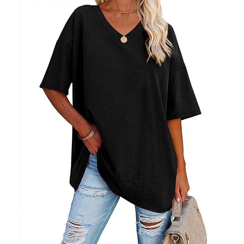 🌈✨Damen lockeres halbärmliges T-Shirt mit V-Ausschnitt aus Baumwolle