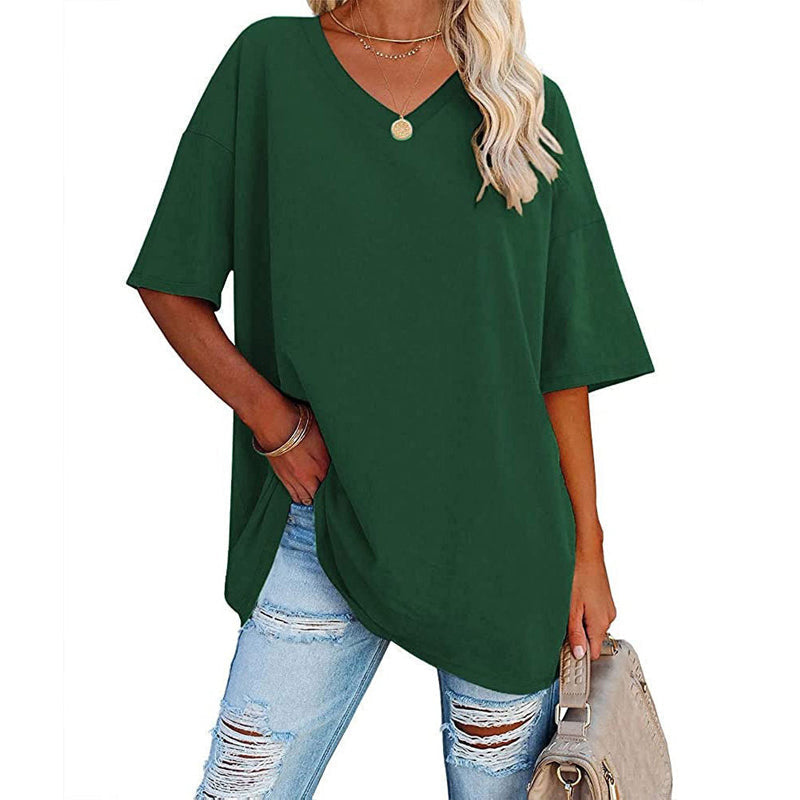 🌈✨Damen lockeres halbärmliges T-Shirt mit V-Ausschnitt aus Baumwolle