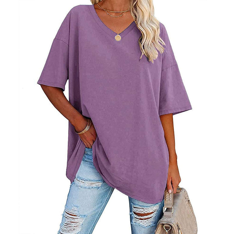 🌈✨Damen lockeres halbärmliges T-Shirt mit V-Ausschnitt aus Baumwolle