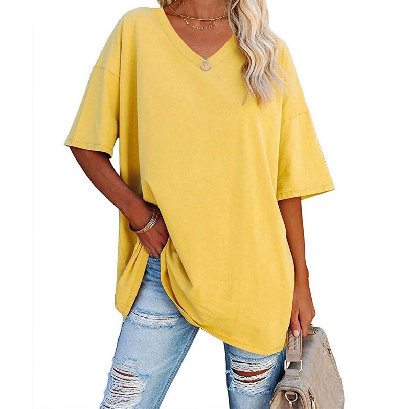 🌈✨Damen lockeres halbärmliges T-Shirt mit V-Ausschnitt aus Baumwolle