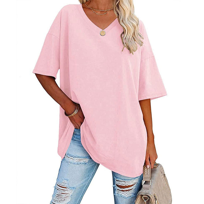 🌈✨Damen lockeres halbärmliges T-Shirt mit V-Ausschnitt aus Baumwolle