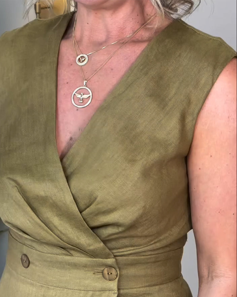 Kleid Casual Ärmellos V-Ausschnitt