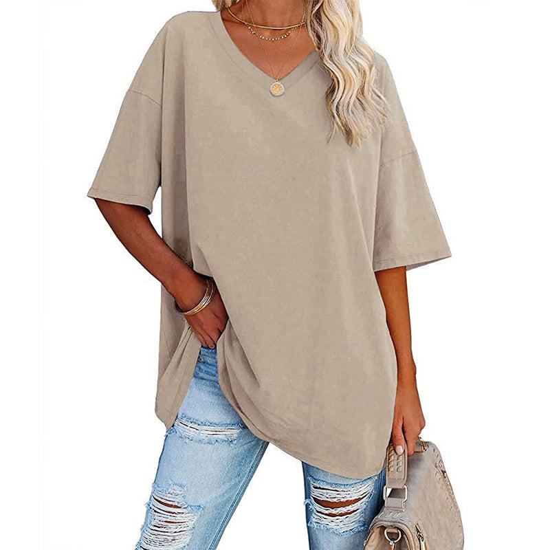 🌈✨Damen lockeres halbärmliges T-Shirt mit V-Ausschnitt aus Baumwolle