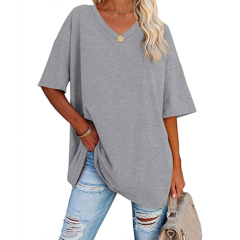 🌈✨Damen lockeres halbärmliges T-Shirt mit V-Ausschnitt aus Baumwolle