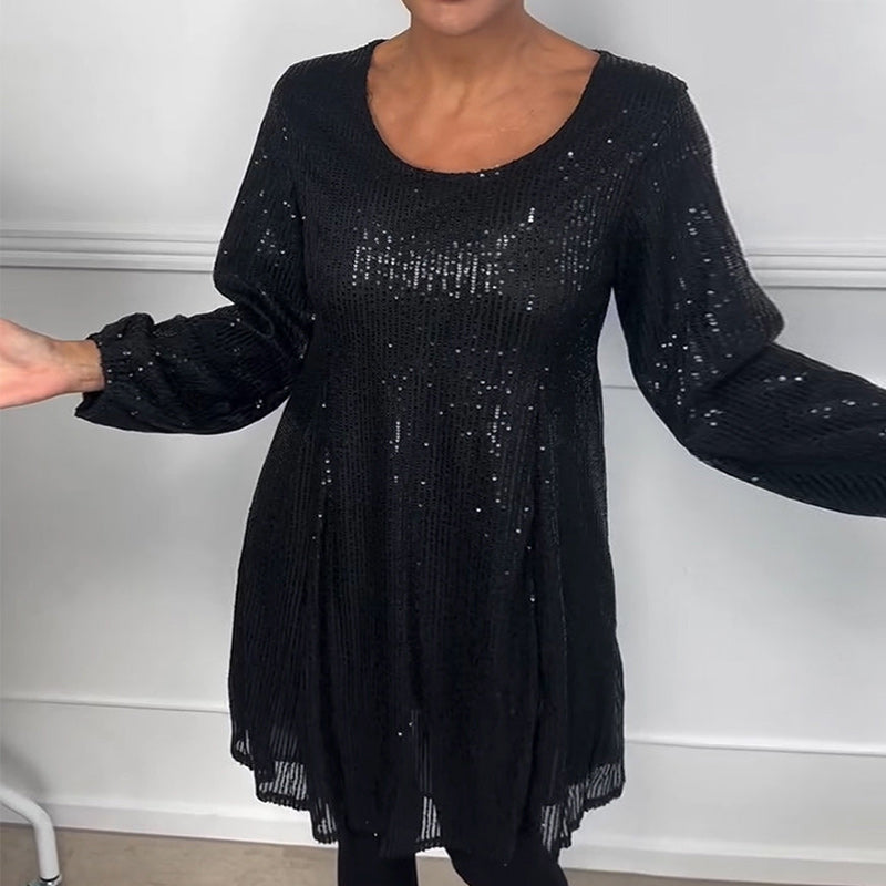 Elegantes A-Linien-Kleid mit Laternenärmeln und Pailletten