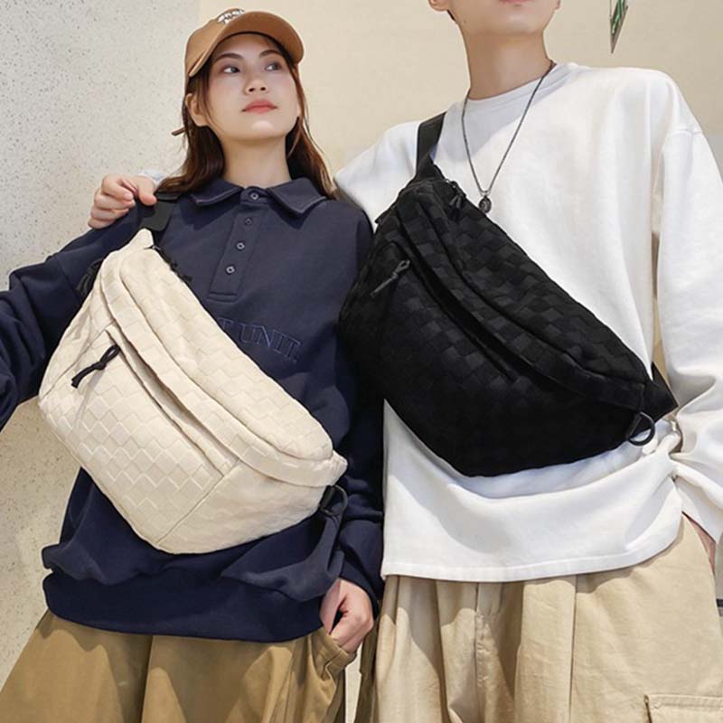 Damen Sommer Modische Gürteltasche mit Karomuster und Reißverschluss
