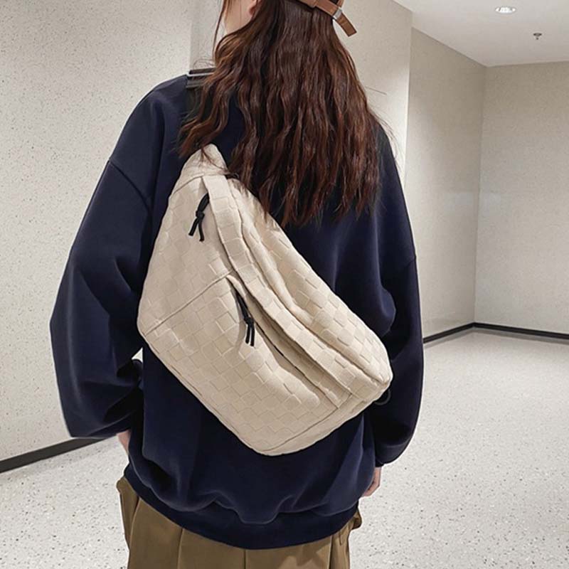 Damen Sommer Modische Gürteltasche mit Karomuster und Reißverschluss