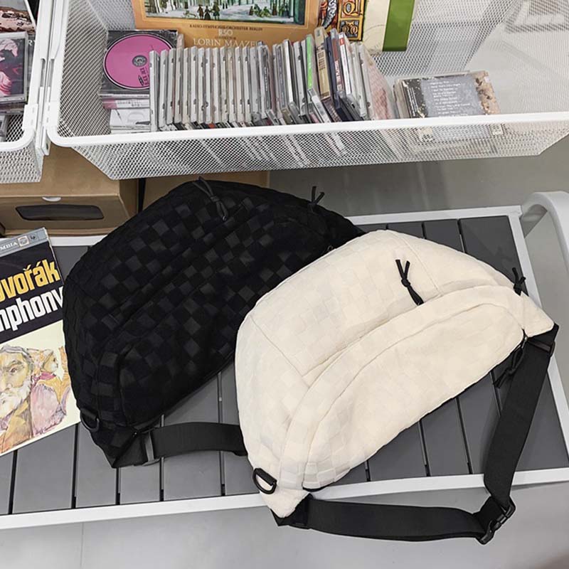 Damen Sommer Modische Gürteltasche mit Karomuster und Reißverschluss