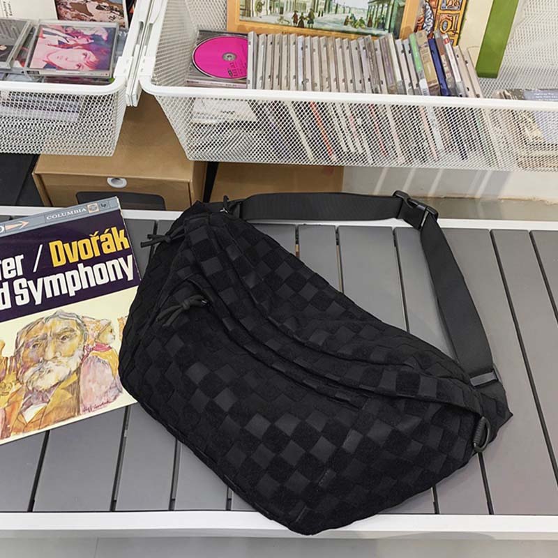 Damen Sommer Modische Gürteltasche mit Karomuster und Reißverschluss