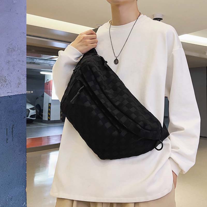 Damen Sommer Modische Gürteltasche mit Karomuster und Reißverschluss