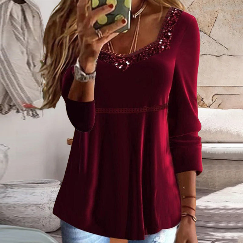 Quadratischer Ausschnitt Temperament Slim T-Shirt