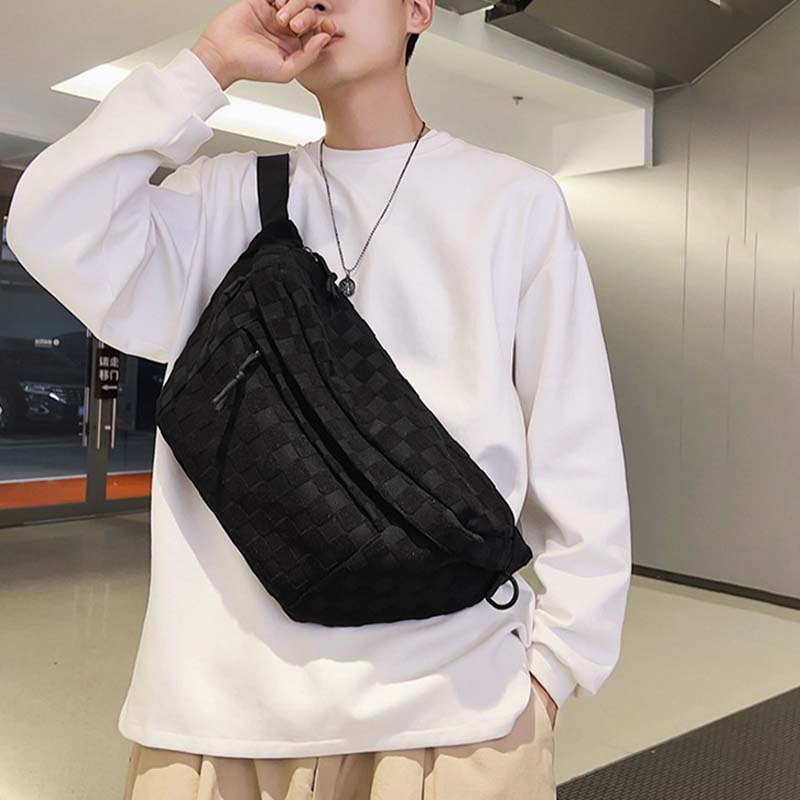 Damen Sommer Modische Gürteltasche mit Karomuster und Reißverschluss