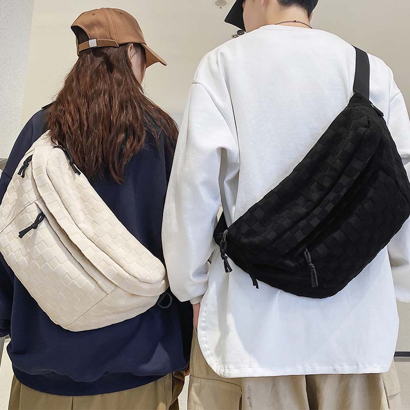 Damen Sommer Modische Gürteltasche mit Karomuster und Reißverschluss