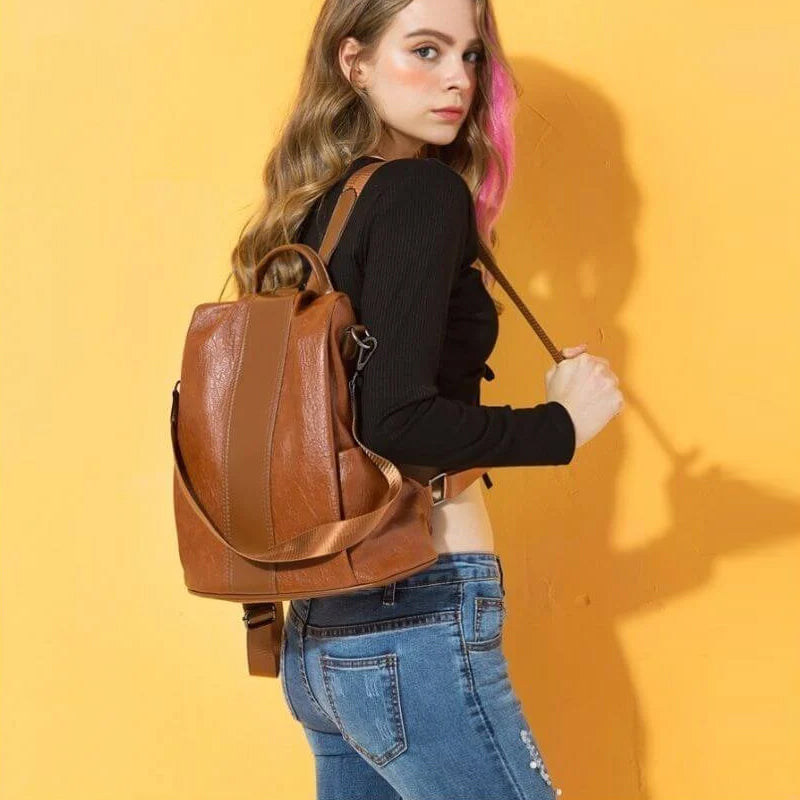 Diebstahlsicherer Lederrucksack für Damen