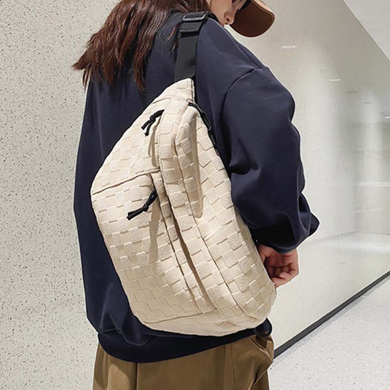 Damen Sommer Modische Gürteltasche mit Karomuster und Reißverschluss