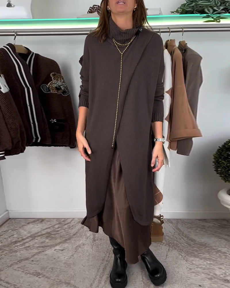 Einfarbiger Pullover mit Schlitz und langen Ärmeln