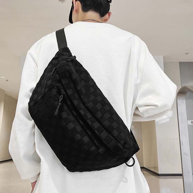 Damen Sommer Modische Gürteltasche mit Karomuster und Reißverschluss