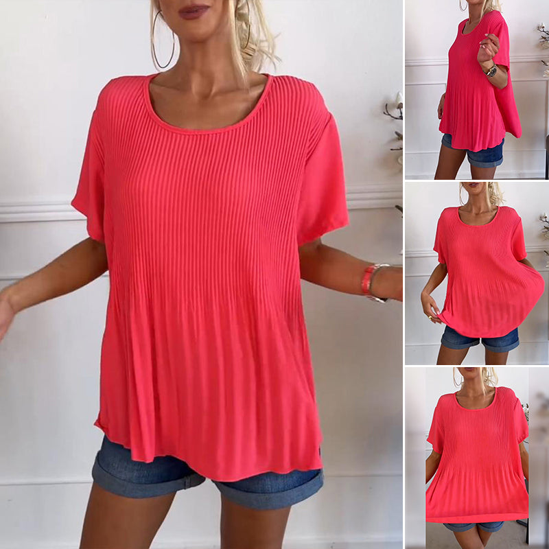 Schlichte, plissierte Bluse mit Rundhalsausschnitt