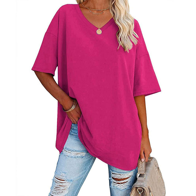 🌈✨Damen lockeres halbärmliges T-Shirt mit V-Ausschnitt aus Baumwolle
