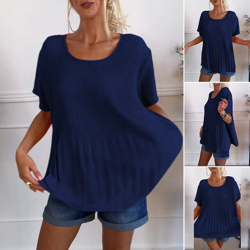 Schlichte, plissierte Bluse mit Rundhalsausschnitt
