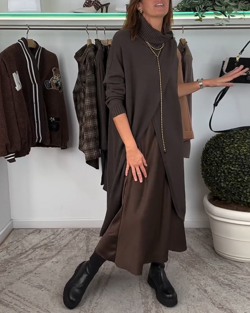 Einfarbiger Pullover mit Schlitz und langen Ärmeln