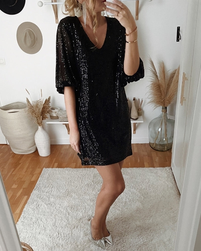 Pailletten-Partykleid mit V-Ausschnitt