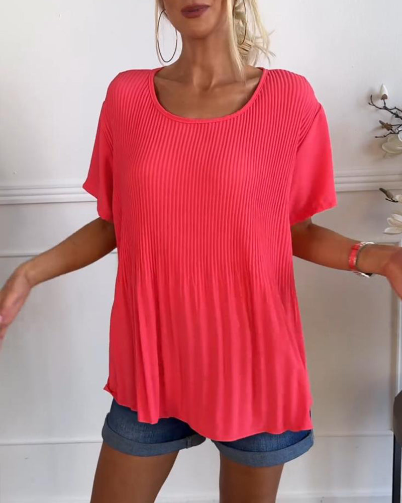Schlichte, plissierte Bluse mit Rundhalsausschnitt