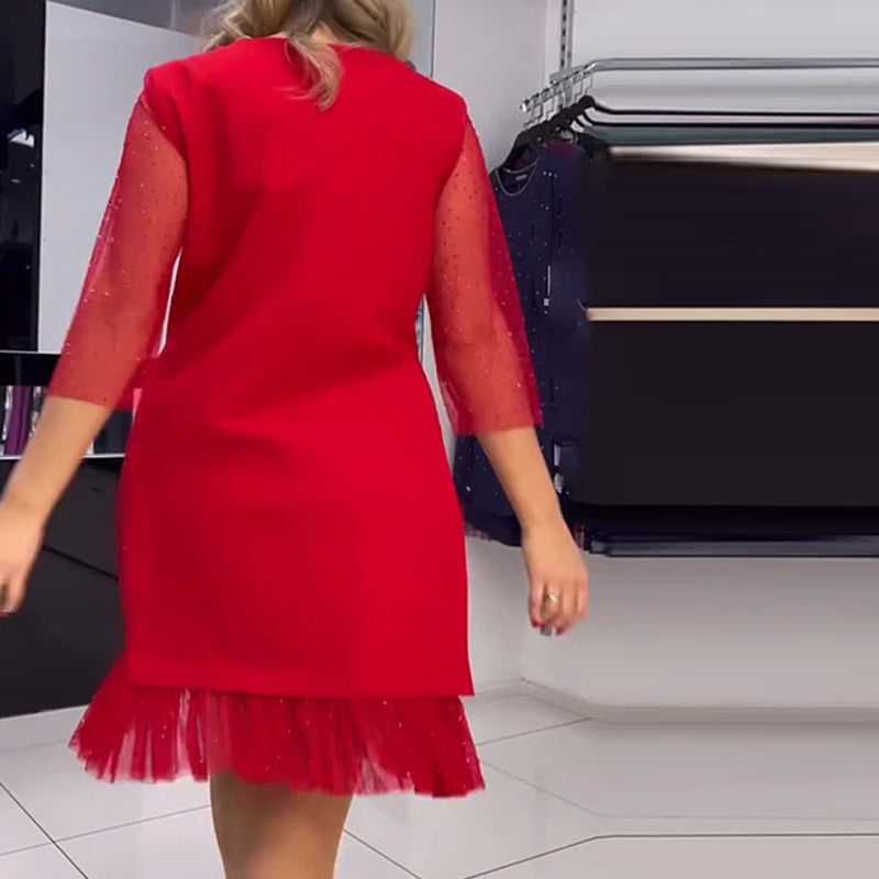 Einfarbiges Paillettenkleid mit Netznähten