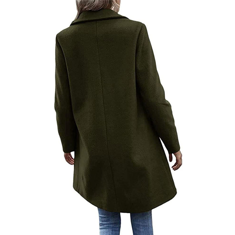 Einfarbiger Wollmantel mit langen Ärmeln und Tasche