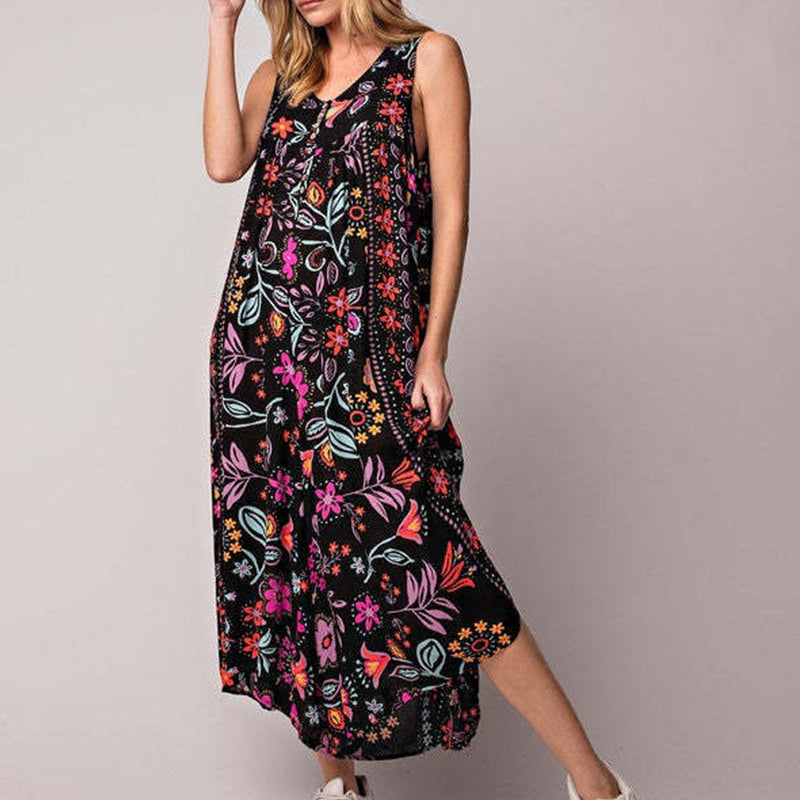 Vintage Bedruckter Ärmelloser Jumpsuit