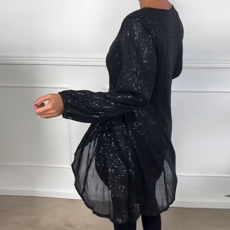 Elegantes A-Linien-Kleid mit Laternenärmeln und Pailletten