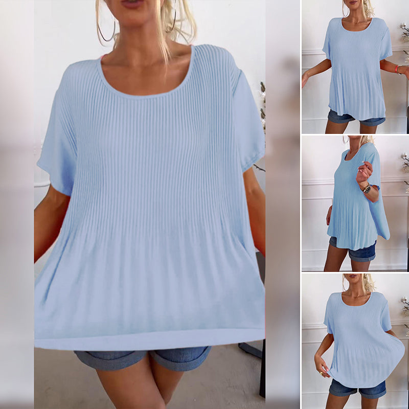 Schlichte, plissierte Bluse mit Rundhalsausschnitt