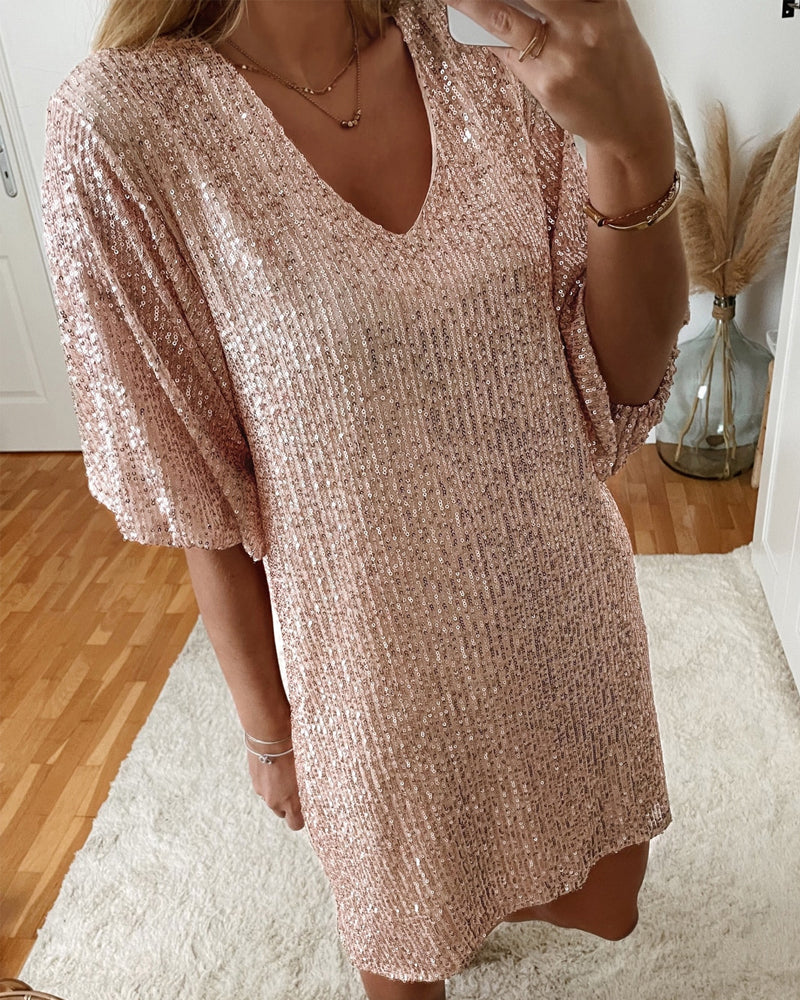 Pailletten-Partykleid mit V-Ausschnitt