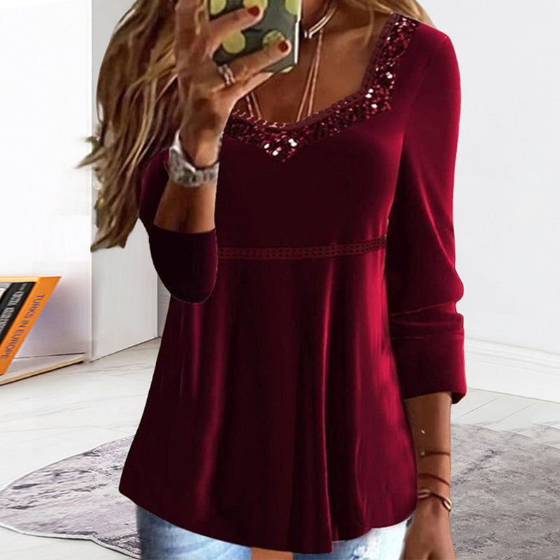 Quadratischer Ausschnitt Temperament Slim T-Shirt
