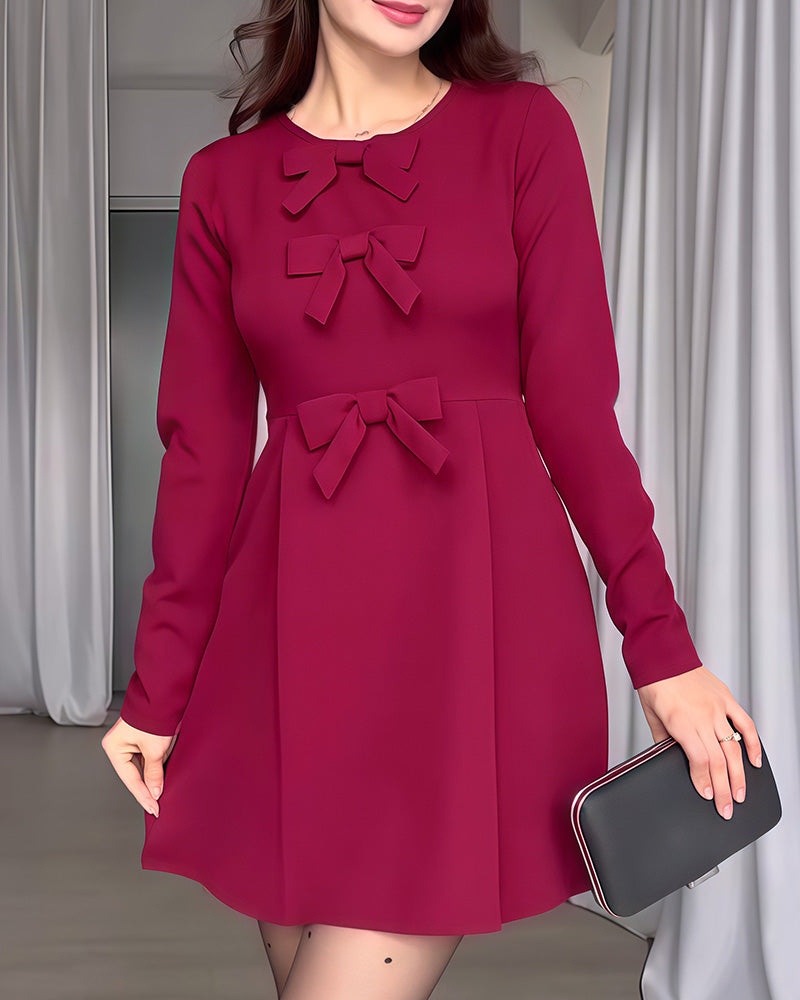 Kleid lässig langärmlig einfarbig Schleife A-Linie