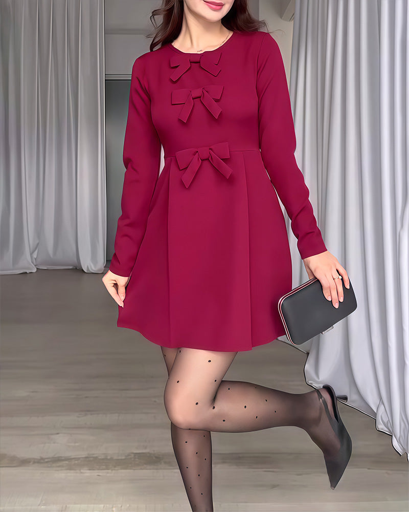 Kleid lässig langärmlig einfarbig Schleife A-Linie