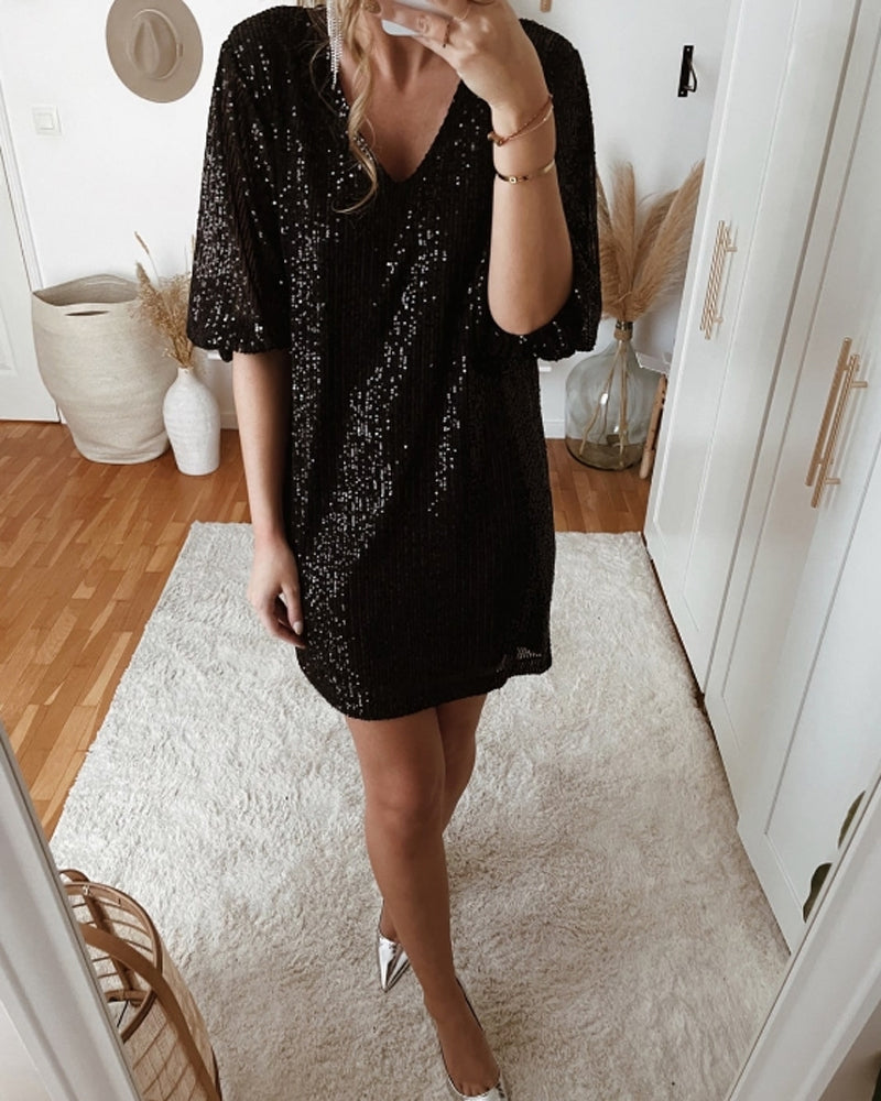Pailletten-Partykleid mit V-Ausschnitt