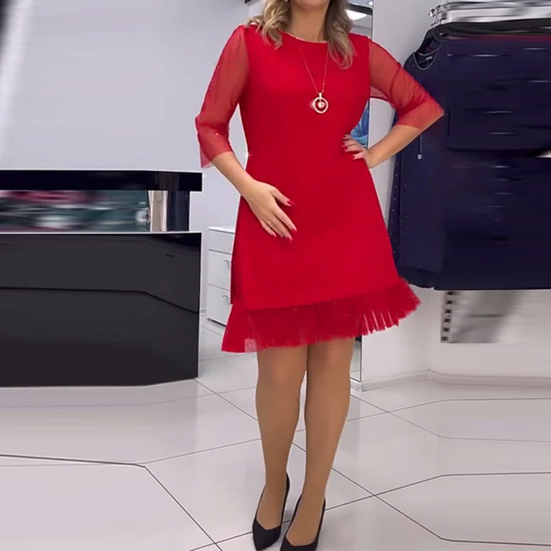 Einfarbiges Paillettenkleid mit Netznähten