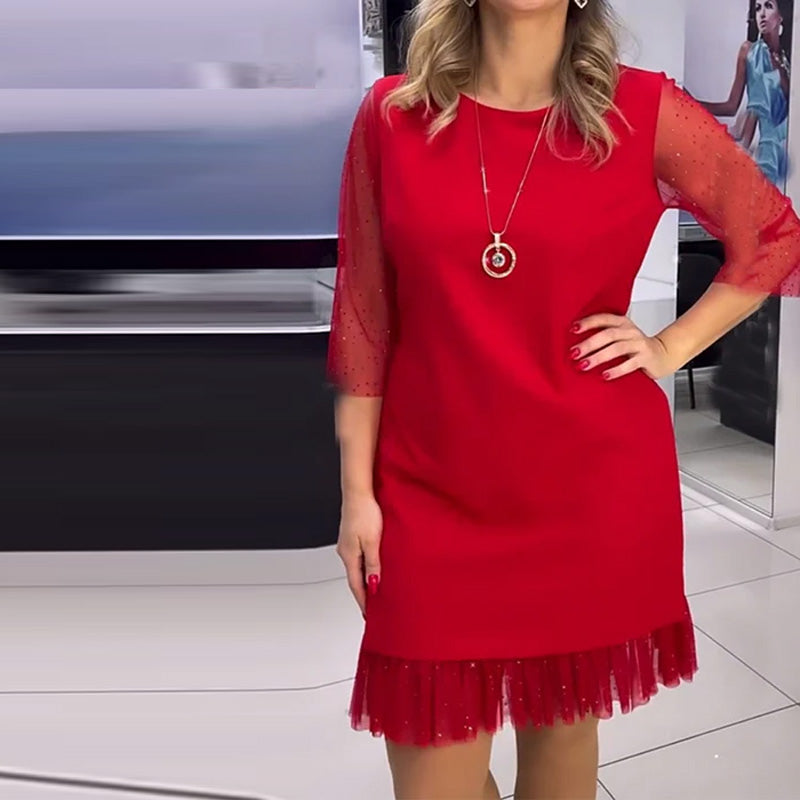 Einfarbiges Paillettenkleid mit Netznähten