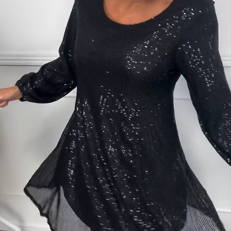 Elegantes A-Linien-Kleid mit Laternenärmeln und Pailletten