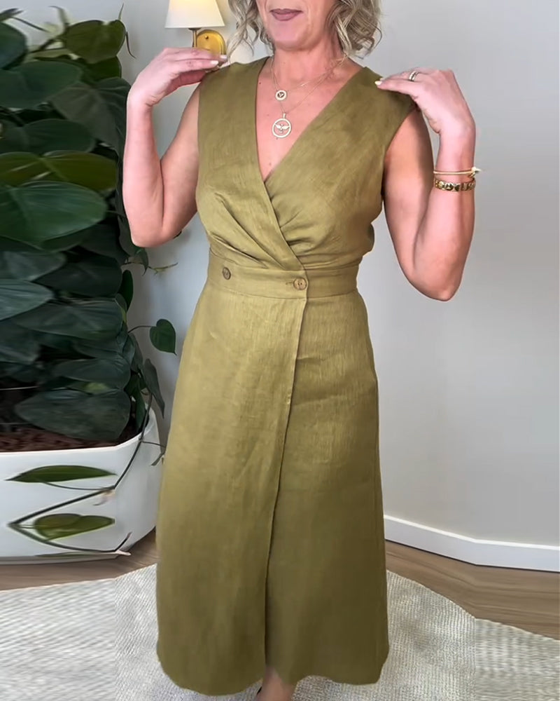 Kleid Casual Ärmellos V-Ausschnitt