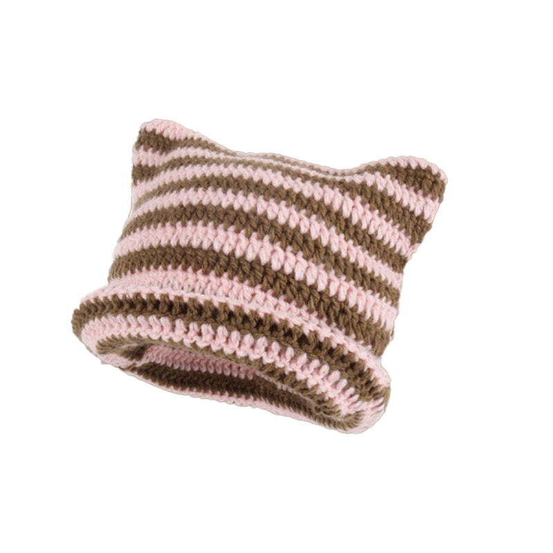 Warme Strickpullovermütze mit Katzenohren für den Winter