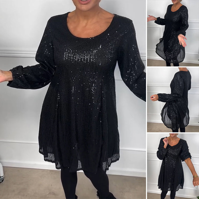 Elegantes A-Linien-Kleid mit Laternenärmeln und Pailletten