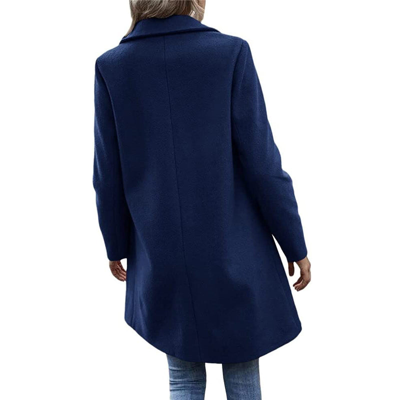Einfarbiger Wollmantel mit langen Ärmeln und Tasche