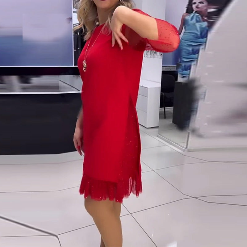 Einfarbiges Paillettenkleid mit Netznähten