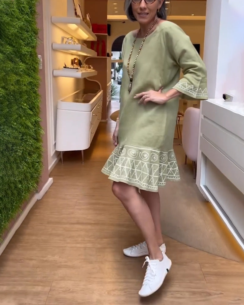 Kleid Flacher Kragen Ethnischer Stil