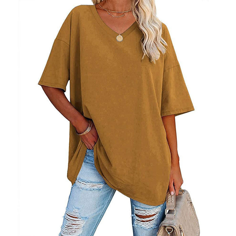 🌈✨Damen lockeres halbärmliges T-Shirt mit V-Ausschnitt aus Baumwolle